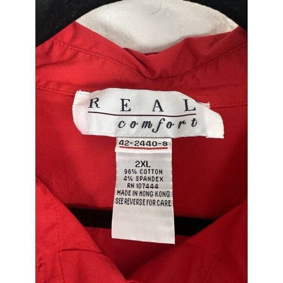 Real Comfort Vintage 90s Women’s Plus Size 2XL Red Button Front Cotton Blouse - Picture 5 of 10